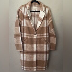 Cynthia Rowley Tan and Cream Plaid Shacket Coat